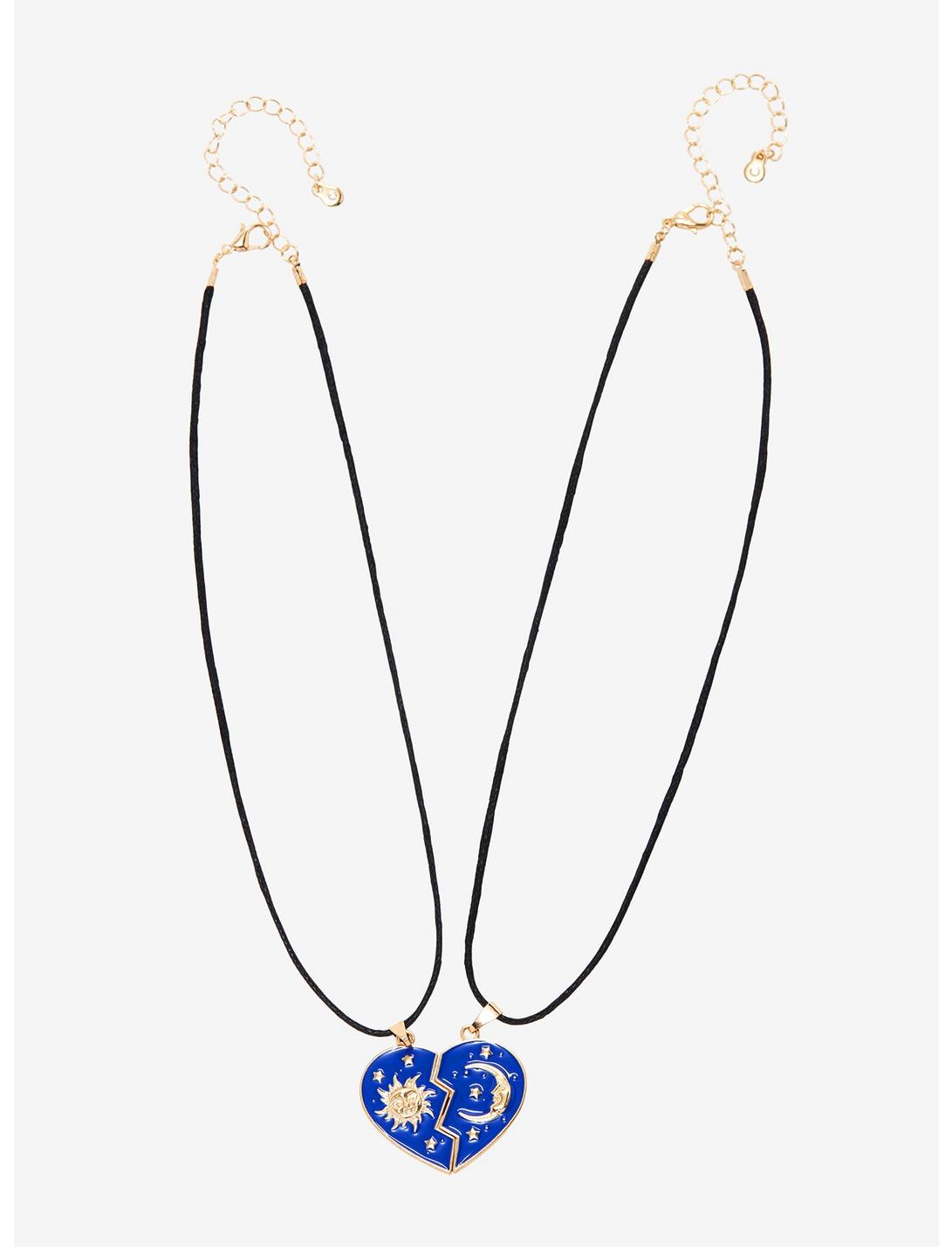 Collar Luna Y Sol Corazon Azul BFF