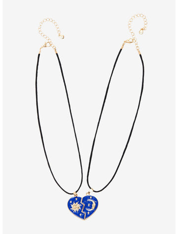 Collar Luna Y Sol Corazon Azul BFF