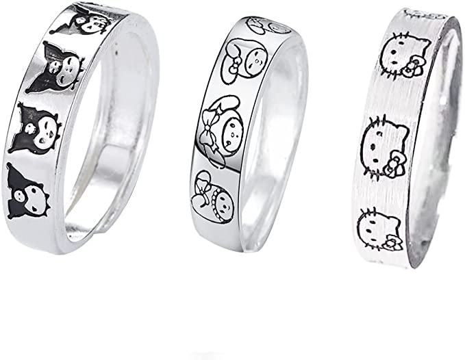 Sanrio Set De Anillos Hello Kitty Melody Kuromi Ajustable