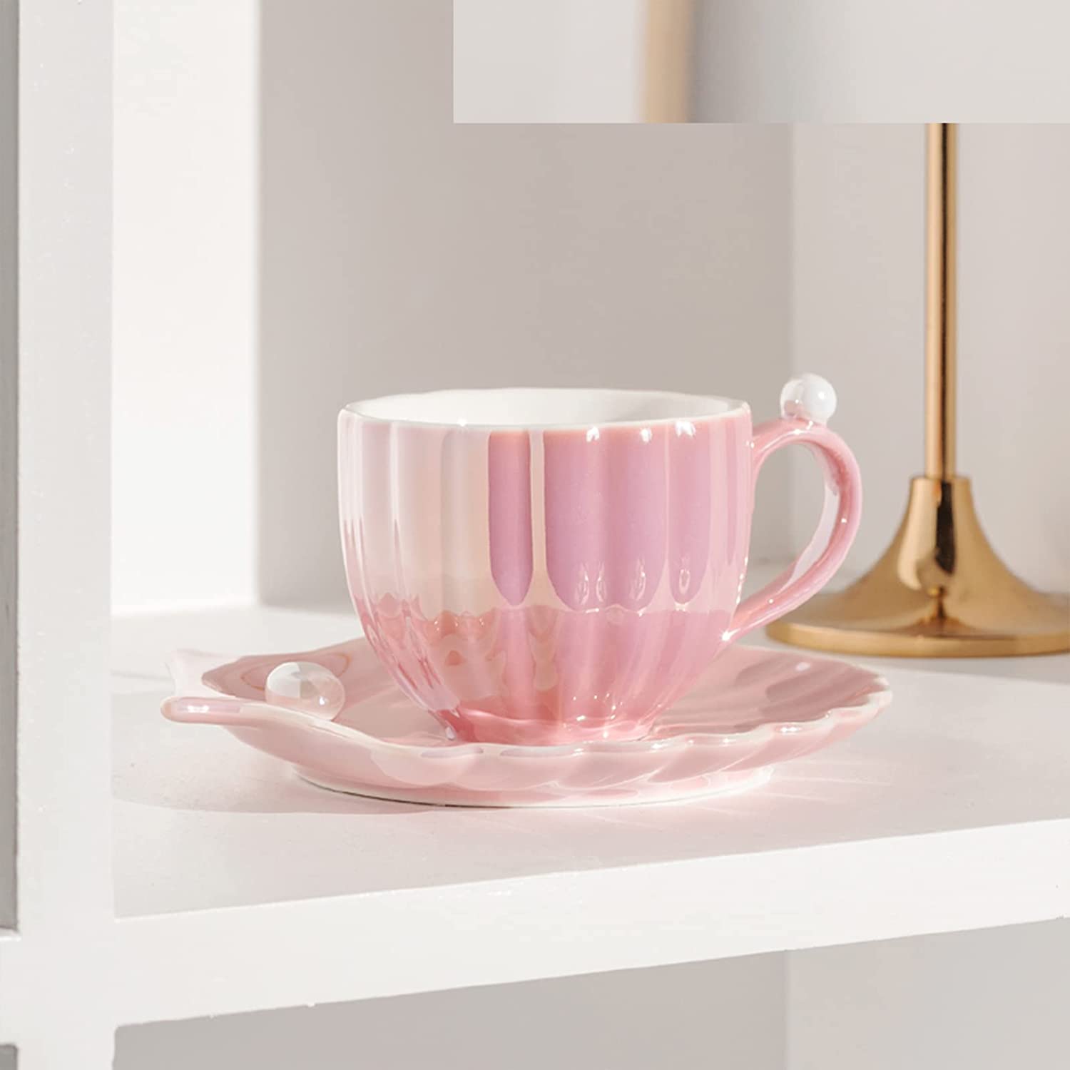 Concha Taza Sirena Perla Con Plato