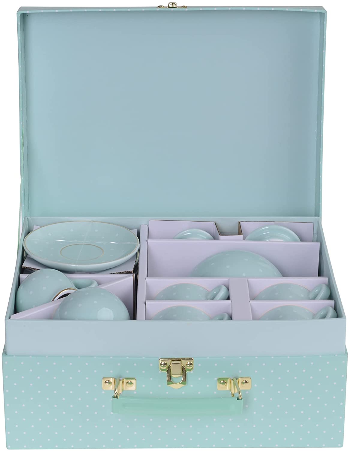 Juego De Te Puntos Azules Porcelana Tetera