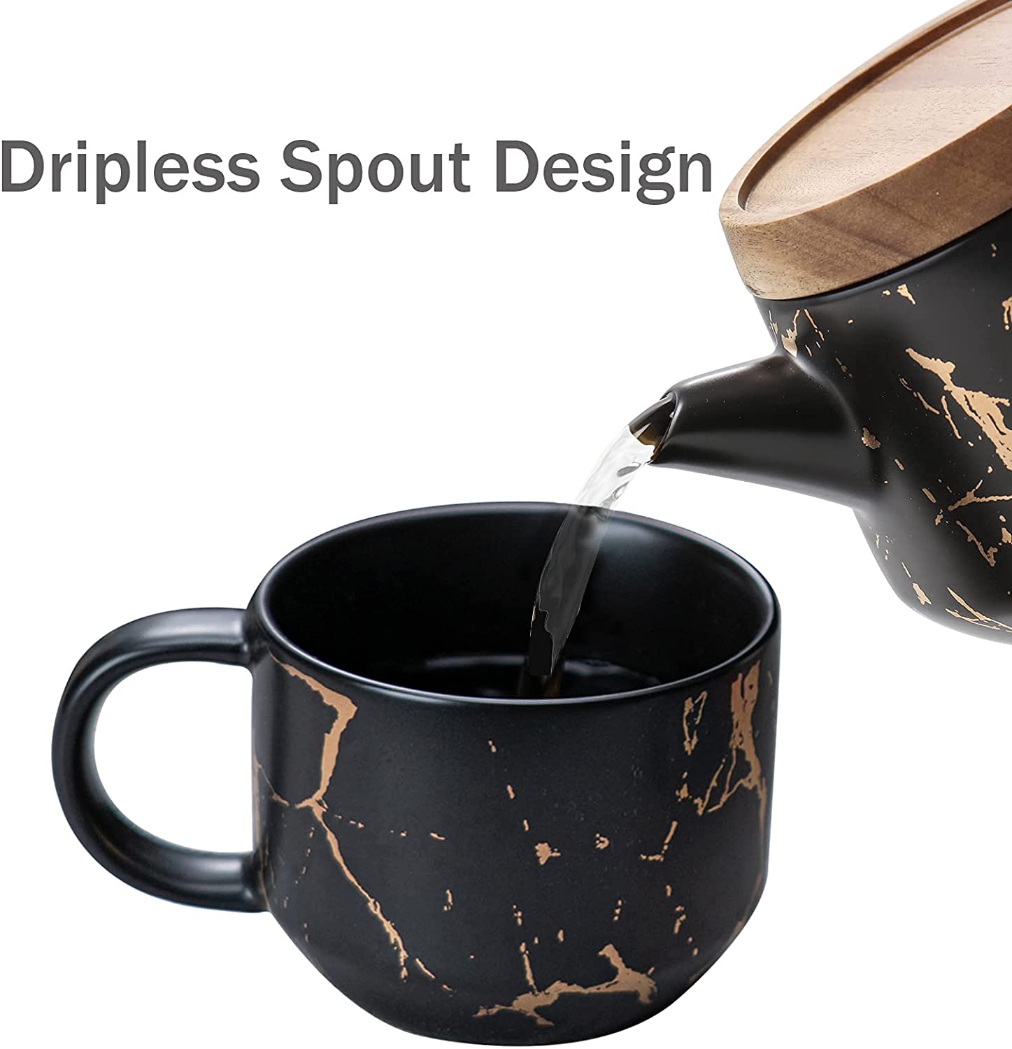 Juego De Te Negro Marmoleado