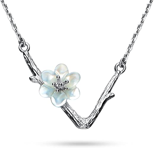 Collar Mulan Flor Sakura Blanca Plata .925 Princesa Disney