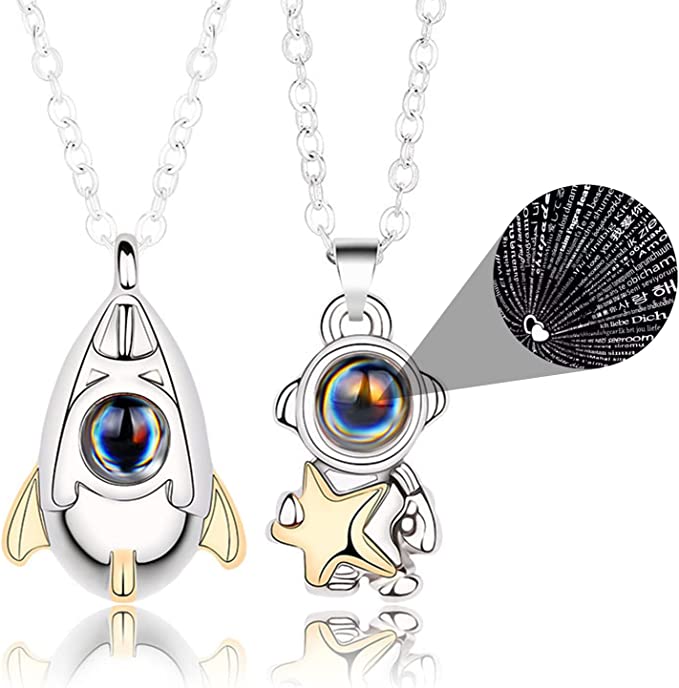 Set De Collares Para Pareja Proyecta Te Amo Astronauta Planeta Luna