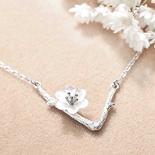 Collar Mulan Flor Sakura Blanca Plata .925 Princesa Disney