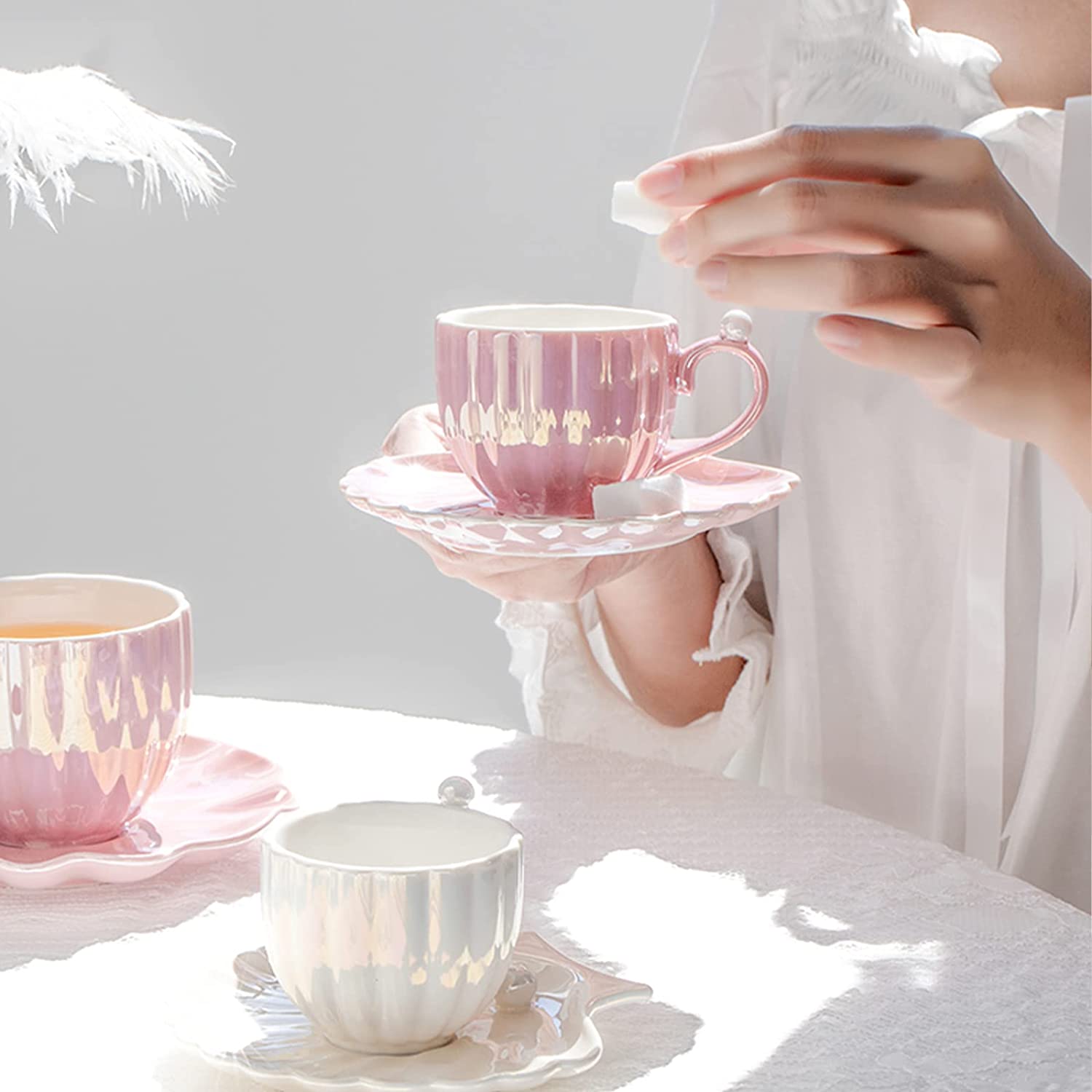 Concha Taza Sirena Perla Con Plato