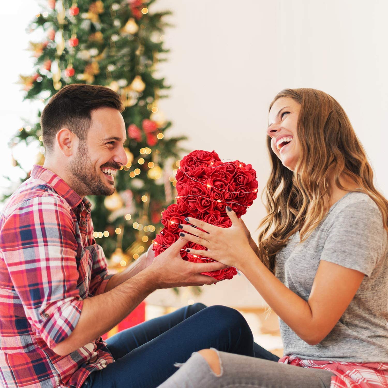 Oso De Rosas Rojas Luz Osito De Rosas Flor