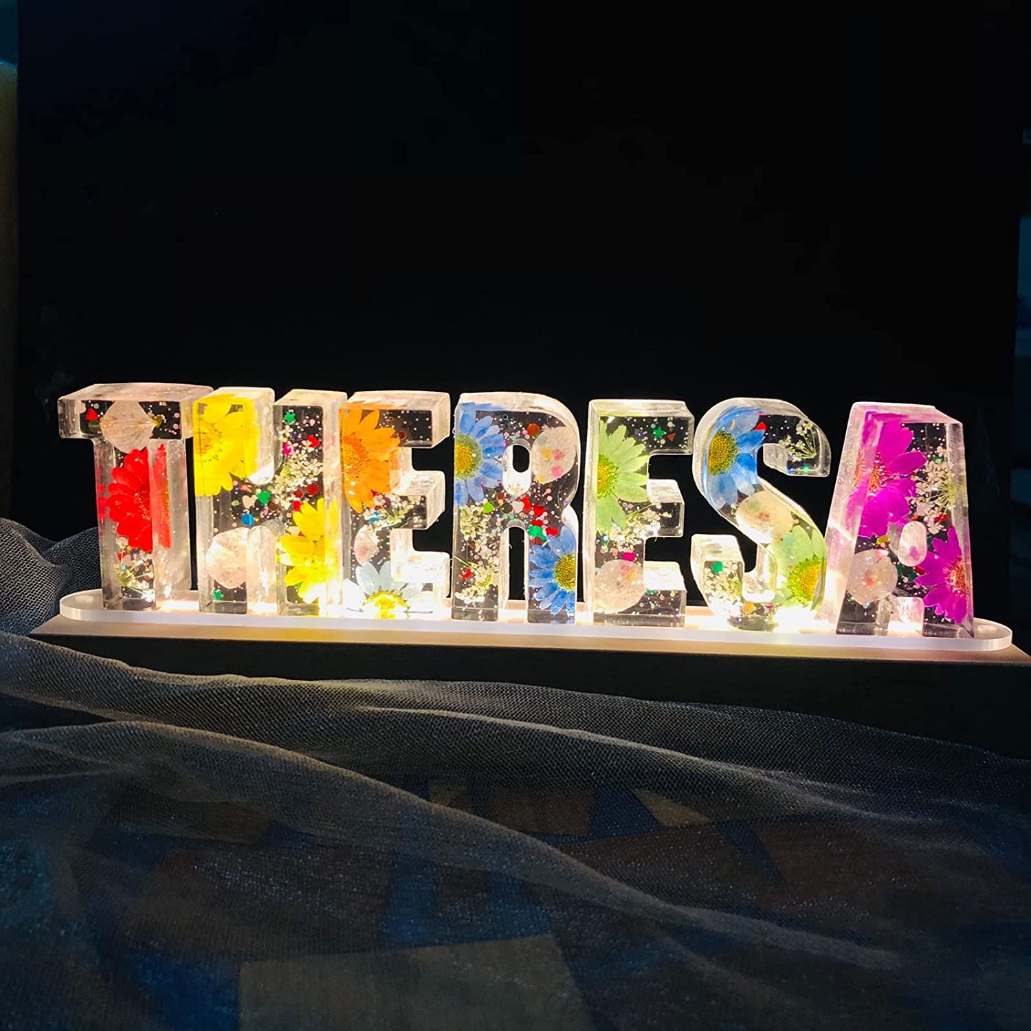 Lampara Nombre Personalizado Acrilico Floral Flor