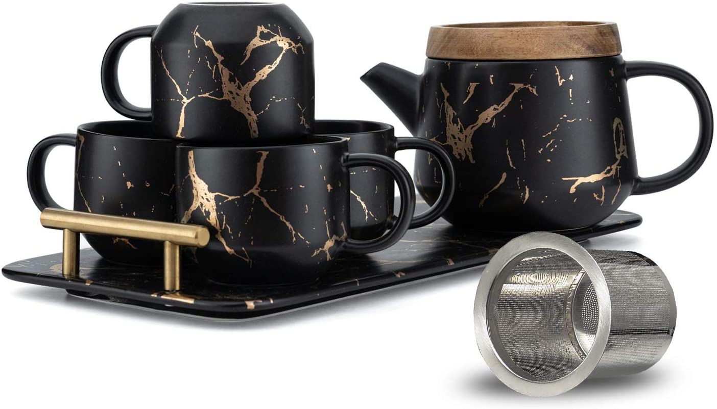 Juego De Te Negro Marmoleado