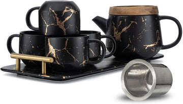 Juego De Te Negro Marmoleado