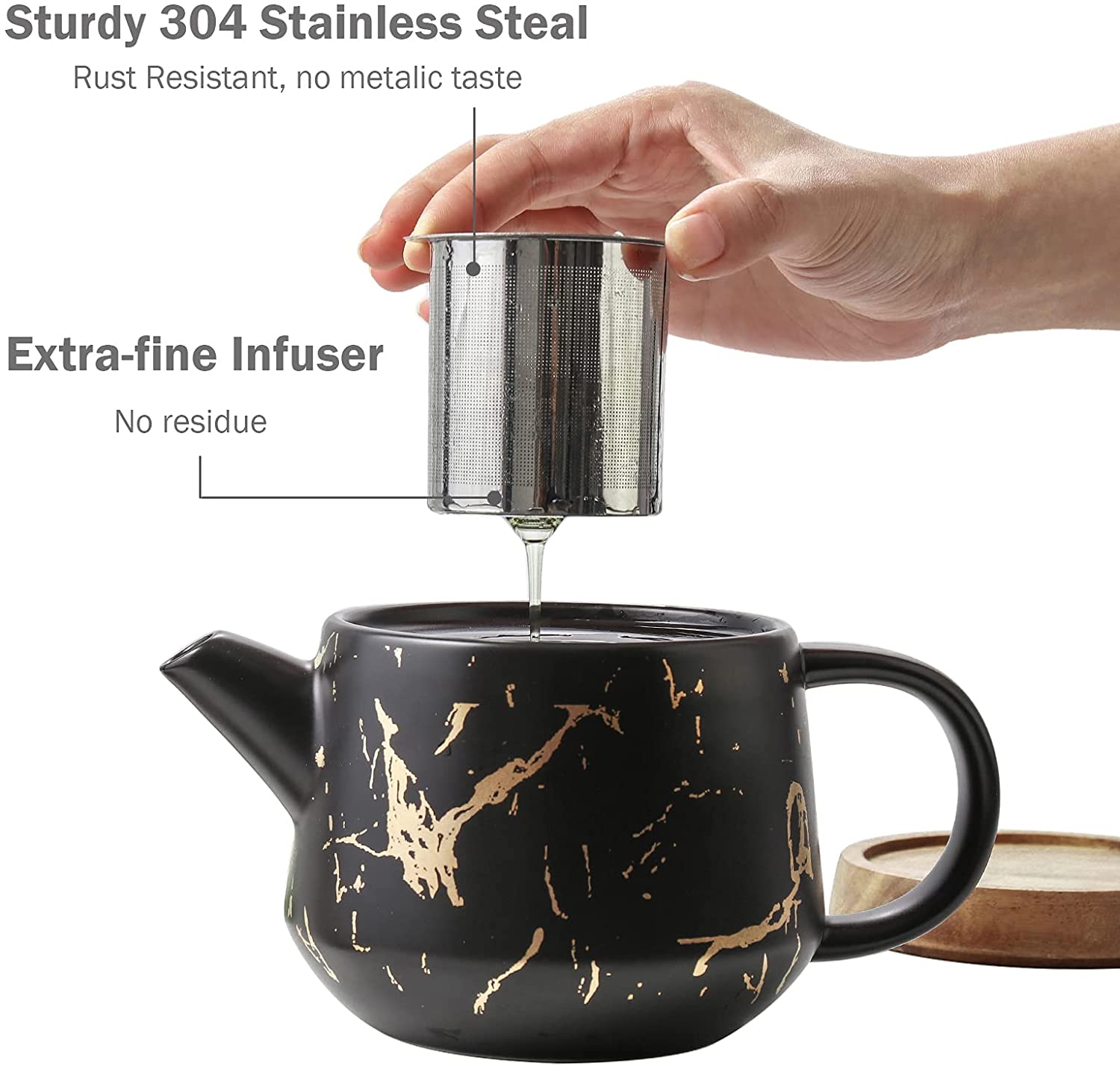 Juego De Te Negro Marmoleado