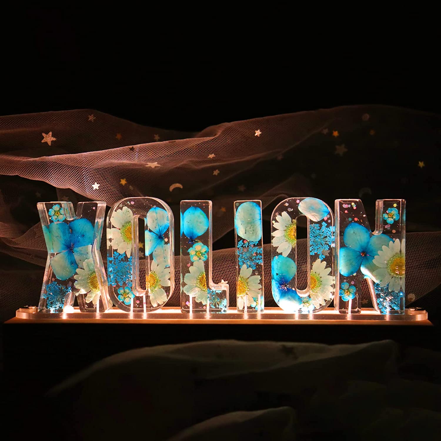 Lampara Nombre Personalizado Acrilico Floral Flor