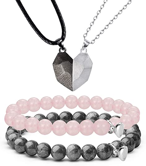 Set De Collar Y Pulsera Corazon Magneticas