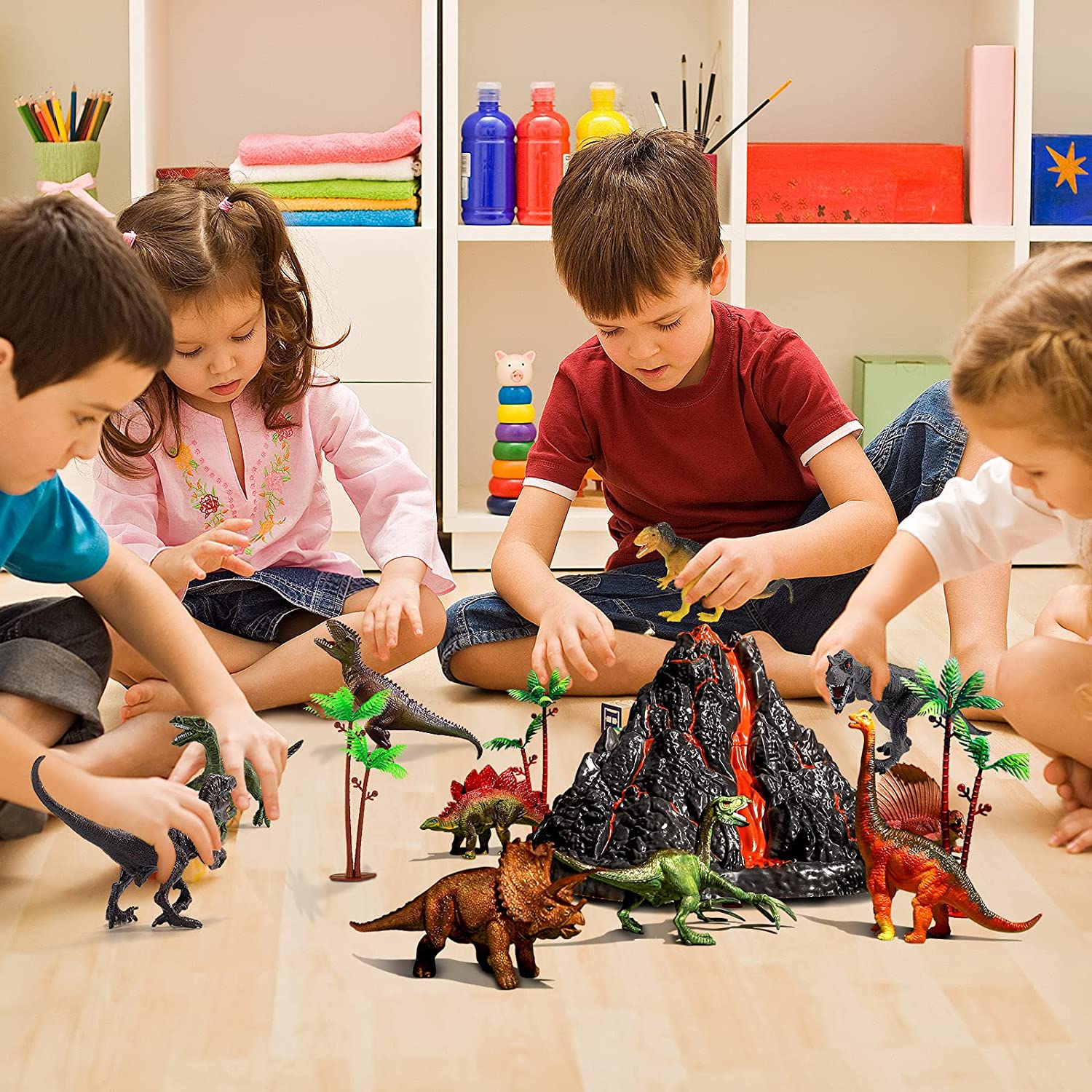 Dinosaurio Set Con Volcan Juguete