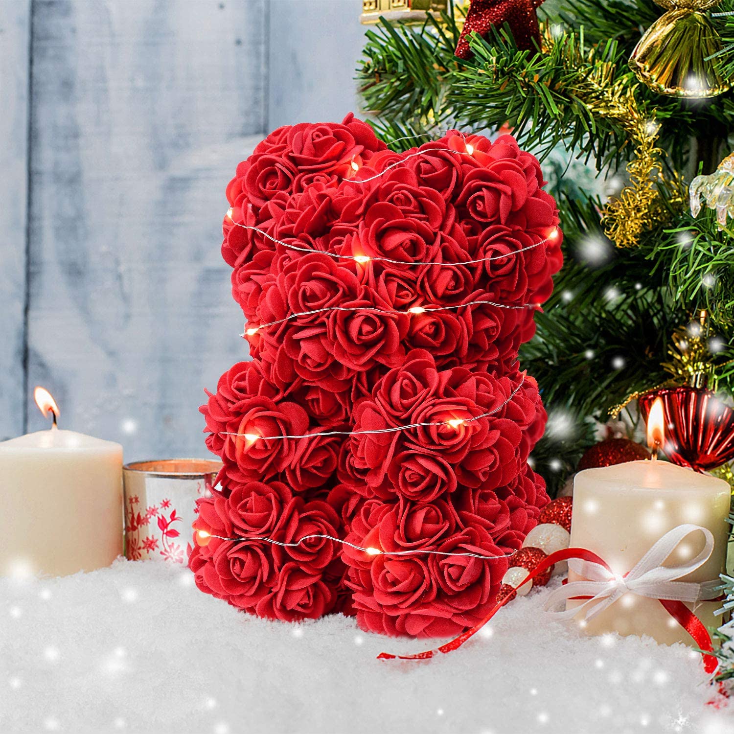 Oso De Rosas Rojas Luz Osito De Rosas Flor