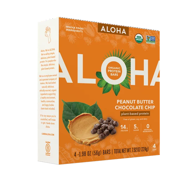 ALOHA Organic Peanut Butter Chocolate Chip Protein Bars - Paquete de 4