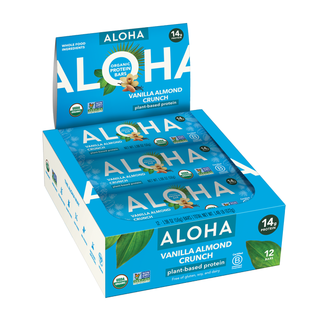 ALOHA Plant Based Protein Bars, Vanilla Almond Crunch, 14g Protein, Cont. 12