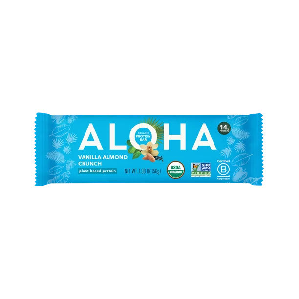 ALOHA Plant Based Protein Bars, Vanilla Almond Crunch, 14g Protein, Cont. 12