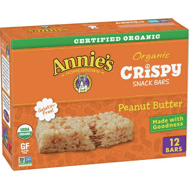 Annie's Organic Crispy Snack Bars, Gluten Free, Peanut Butter, 9.36 oz, Cont. 12