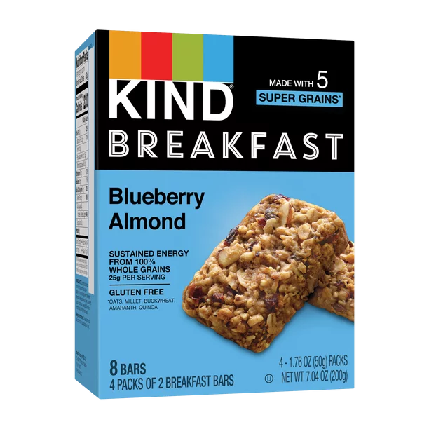 KIND Bars, Blueberry Almond Breakfast Bar, Gluten free, 1.76 oz, 4 Snack Bars