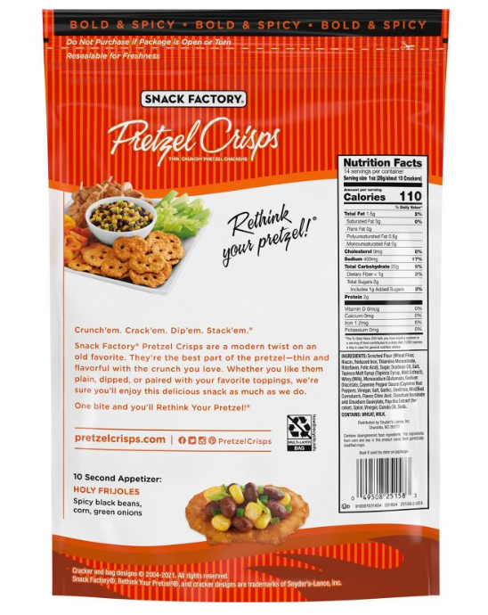 Snack Factory Pretzel Crisps Buffalo Wing - 14oz