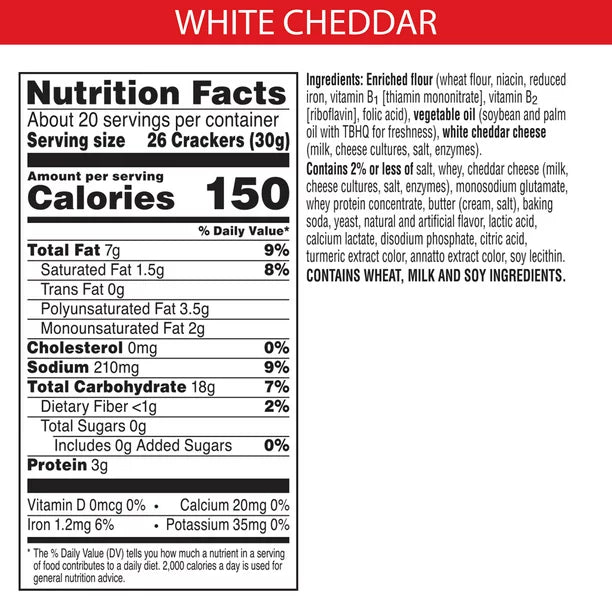 Cheez-It Cheese Crackers, White Cheddar, 21 Oz, Caja