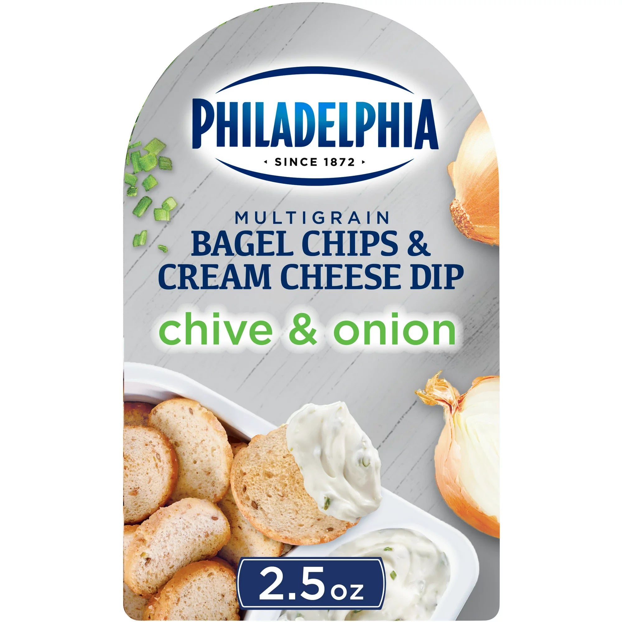 Philadelphia Multigrain Bagel Chips & Chive & Onion Cream Cheese Dip Snack, 2.5 oz