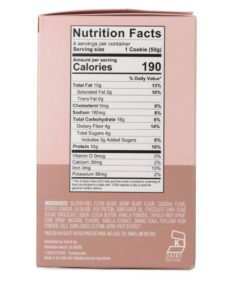 Tone It Up Plant-Based Protein Cookie - Chocolate Chip - Cont. 4