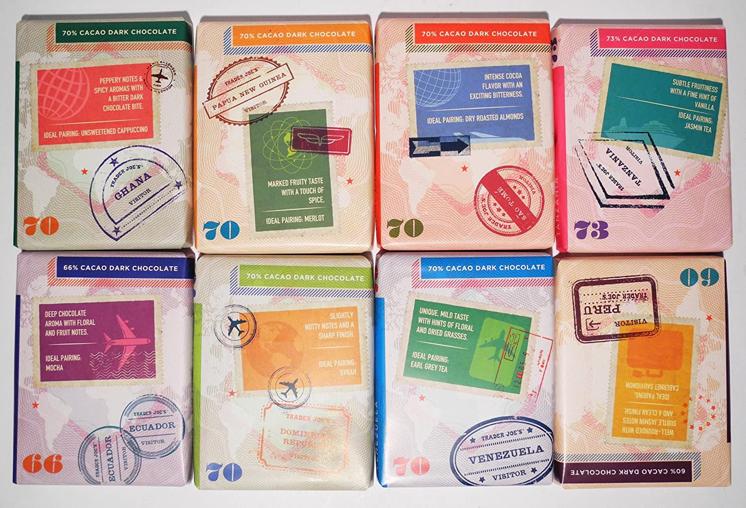 Trader Joe's Chocolate Passport Single Origin, 8 barras de 1.59 oz