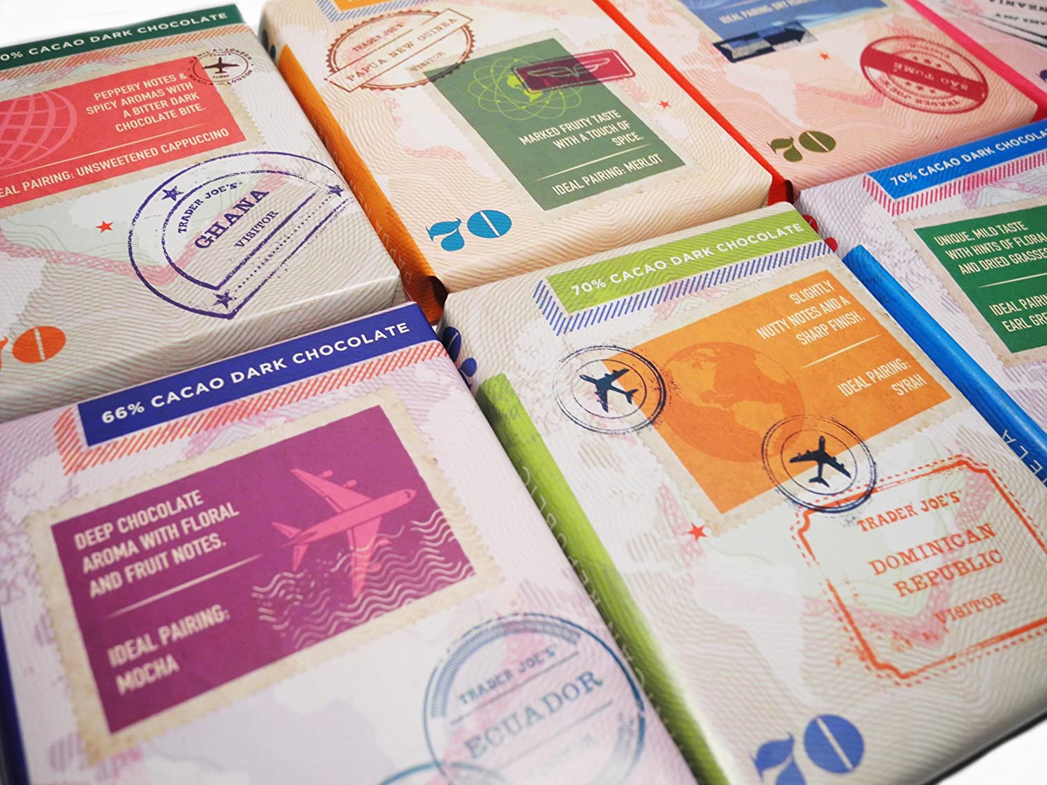 Trader Joe's Chocolate Passport Single Origin, 8 barras de 1.59 oz
