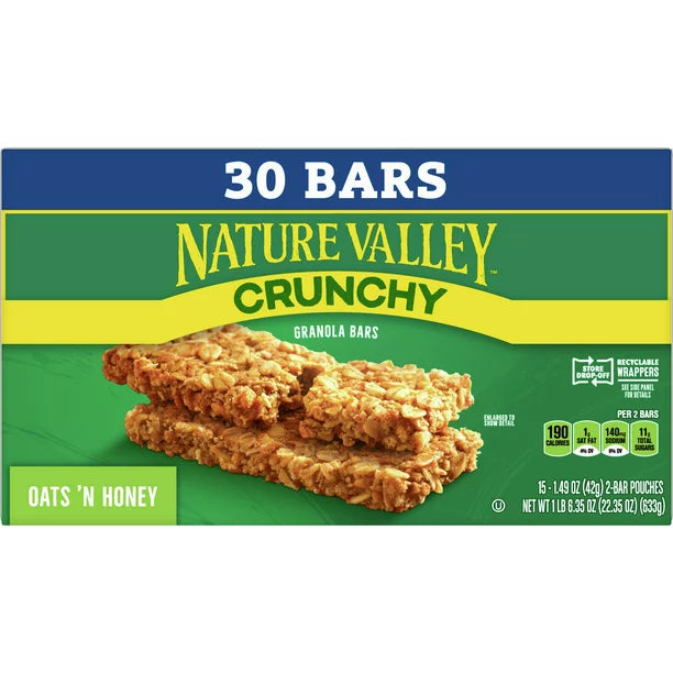 Nature Valley Crunchy Granola Bars, Oats n' Honey, Family Pack, 30 barritas