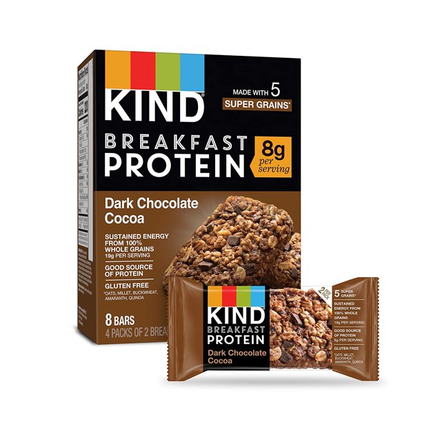 KIND Breakfast Protein Bars, Dark Chocolate Cocoa, Gluten Free, 1.76oz, 4 Protein Bars