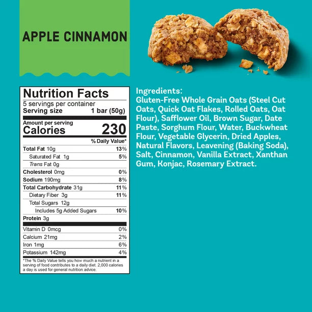 Enjoy Life Apple Cinnamon Soft Baked Fruit & Oat Breakfast Ovals, 1.76 oz, Contenido de 5