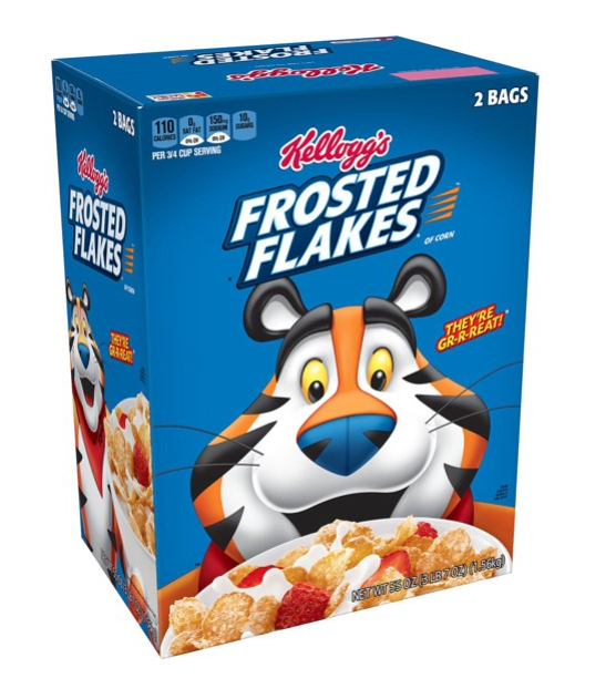 Kellogg's Frosted Flakes, Breakfast Cereal, Original, Fuente Excelente de 7 Vitaminas y Minerales, 55oz Box
