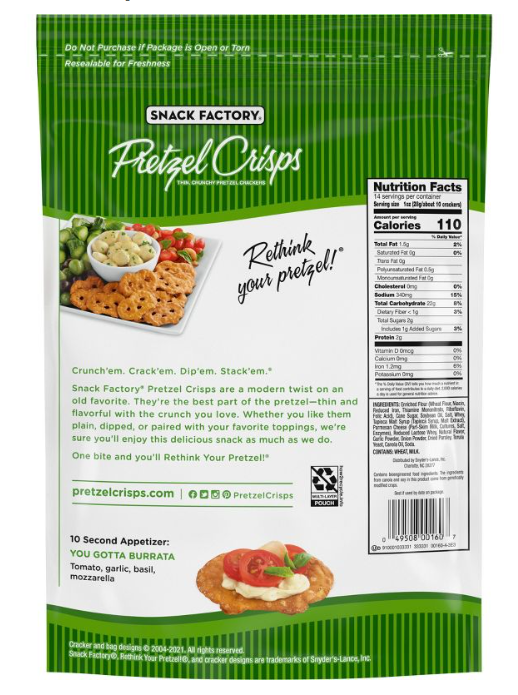 Snack Factory Pretzel Crisps Garlic Parmesan - 14oz