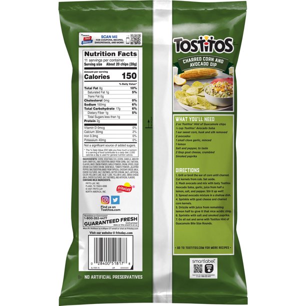 Tostitos Hint of Guacamole Tortilla Chips, 11 oz