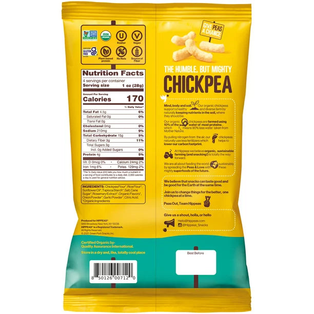 HIPPEAS Organic Vegan White Cheddar Chickpea Puffs Snack, 4 oz