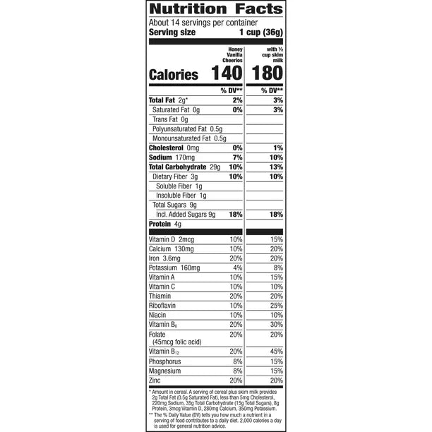 Honey Vanilla Cheerios, Heart Healthy Cereal, 18.1 OZ Family Size Box