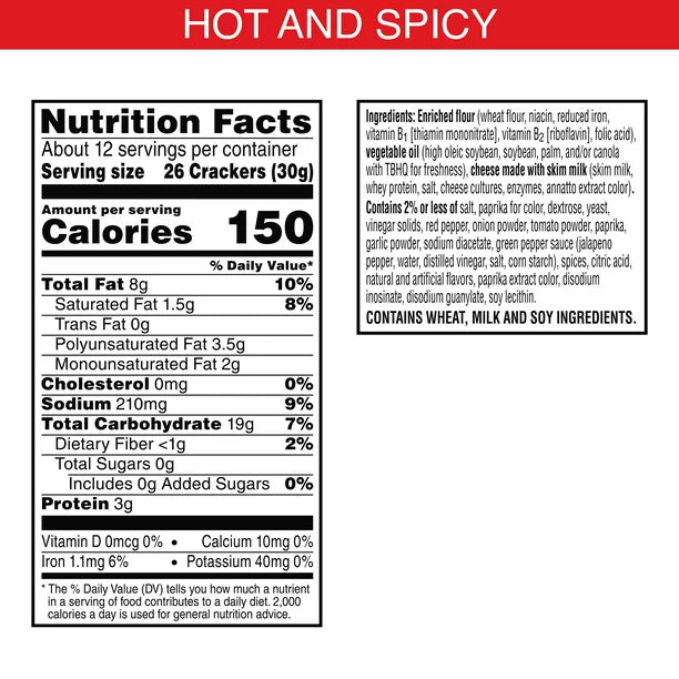 Cheez-It Cheese Crackers, Hot and Spicy, 12.4 Oz, Caja