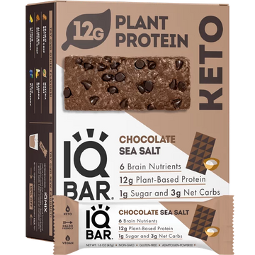 IQBAR Brain and Body Keto Protein Bars - Chocolate Sea Salt Keto Bars - 12 Count Energy Bars