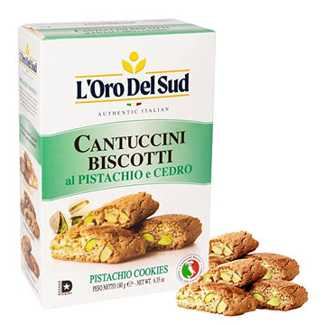 Biscotti de pistacho y cedro, Cantuccini d'Abruzzo, galletas italianas, 180 G, 6.3 onzas, L'Oro del Sud. Galletas gourmet