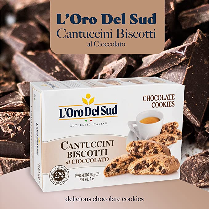 Biscotti de chocolate, Cantuccini d'Abruzzo, galletas italianas, 7.05 oz, 7 onzas, L'Oro del Sud