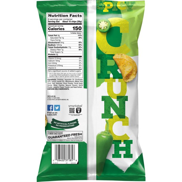 Lay's Kettle Cooked Potato Chips, Jalapeno, Bolsa de 8 oz