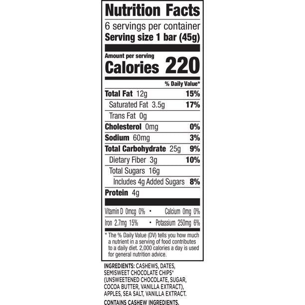 Larabar Chocolate Chip Cookie Dough Bars, Vegan, Gluten Free, 6 Barras