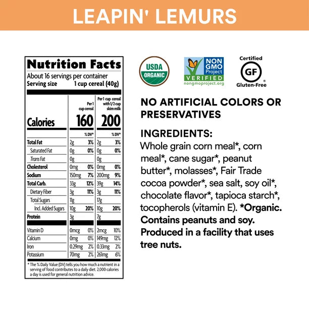 Nature's Path Organic, Enviro Kidz Leapin' Lemurs Cereal, Peanut Butter Chocolate, 23.8 oz
