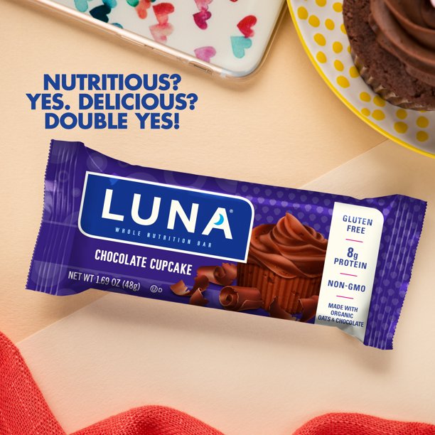 LUNA BAR Snack Bars, Gluten Free, Chocolate Cupcake Flavor, Cont. 15, 1.69 oz