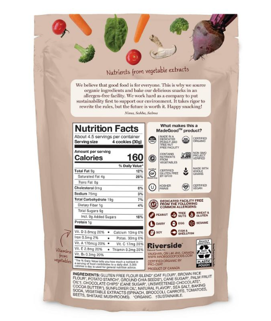 MadeGood Organic Gluten Free Chocolate Chip Cookies  - 5oz