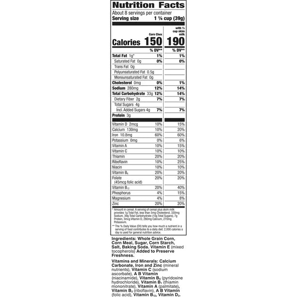 Corn Chex, Gluten Free Breakfast Cereal, 12 OZ Cereal Box