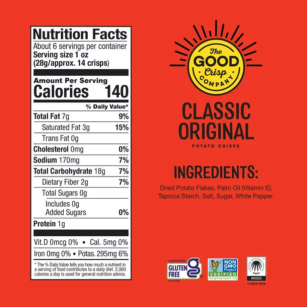 The Good Crisp Company Gluten Free Classic Original Potato Crisps 5.6 oz