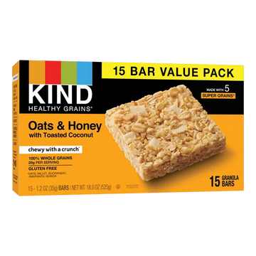 KIND Bars, Oats & Honey Healthy Grain Bars, Gluten free, 1.2 oz, 15 Snack Bars